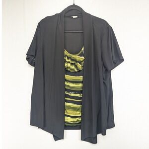 Perception Women Plus 3X Black Green Striped Ruffle Layered Cardigan Top TL932X
